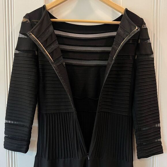 Tadashi Shoji Mesh Illusion Stripe Fit &
Flare Dress Black 3/4 Sleeves Size XS - Picture 10 of 16